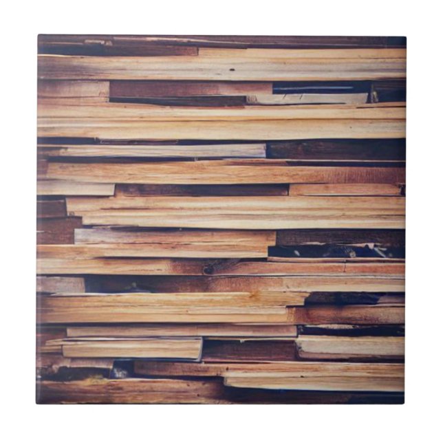 Wood planks design brown  ceramic tile (Front)