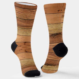 Wood planks design brown socks