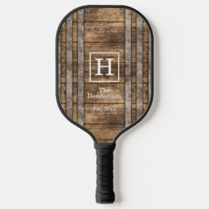 Wood Planks Rusted Metal DIY Colour Frame Monogram Pickleball Paddle
