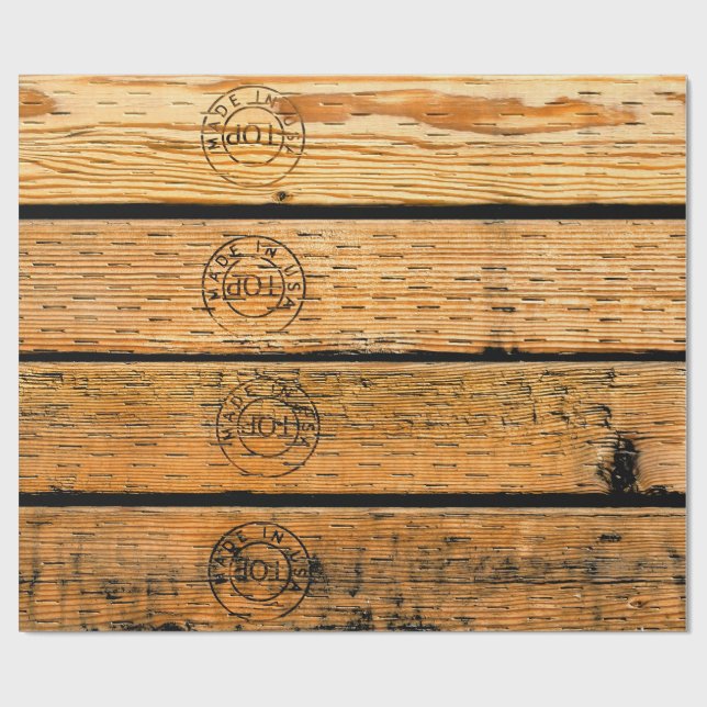Wood Planks Stamped with "Made in USA" Wrapping Paper (Flat)