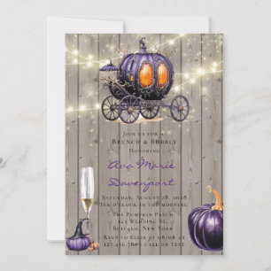 Wood Purple Pumpkin Carriage Brunch & Bubbly Invitation