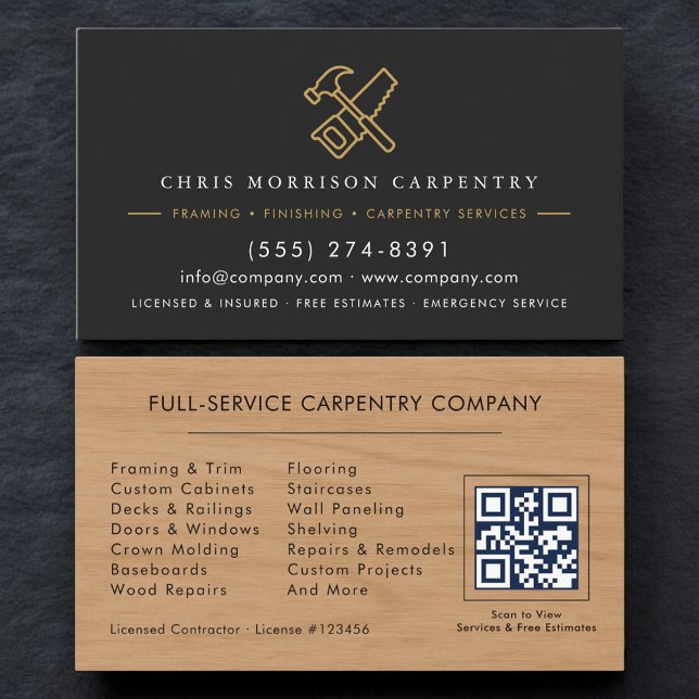 Wood QR Code Carpentry Carpenter Service Business Card (Creator Uploaded)