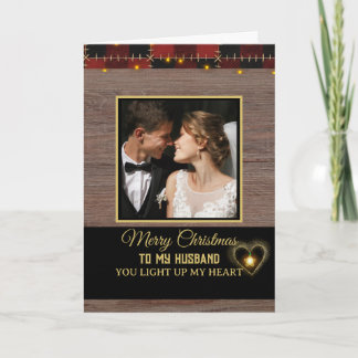 Wood Red Plaid Merry Christmas to my Husband  Card