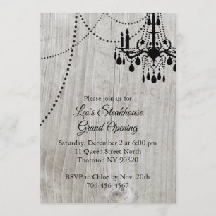 Wood Restaurant Grand Opening with Chandelier Invitation