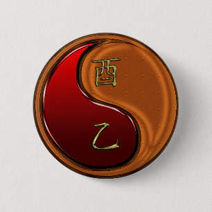 Wood Rooster 6 Cm Round Badge