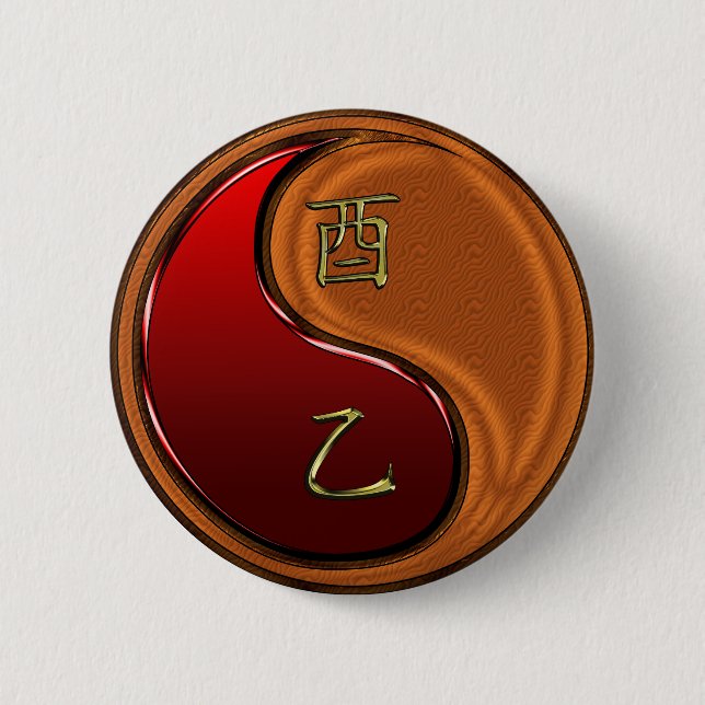 Wood Rooster 6 Cm Round Badge (Front)