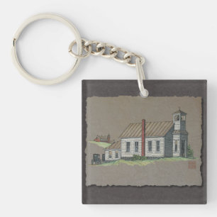 Wood Rural Church Key Ring