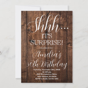 Wood Rustic and White Surprise Birthday Party Invitation