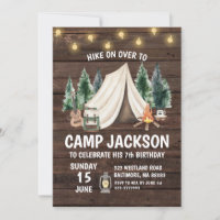Wood Rustic Camping Kid's Birthday Invitation