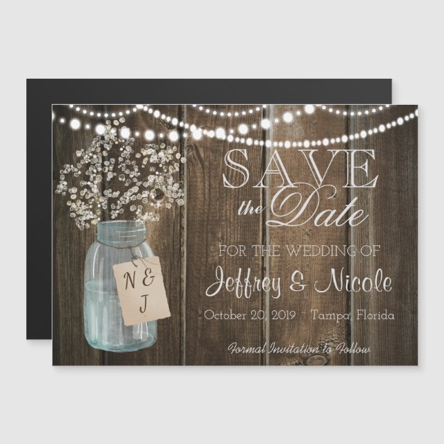 Wood Rustic Country Barn Wedding Save Date Magnetic Invitation (Front/Back)
