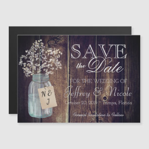 Wood Rustic Country Barn Wedding Save Date Magnetic Invitation