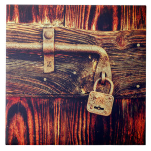 Wood Rustic door antique brass lock brown  Ceramic Tile