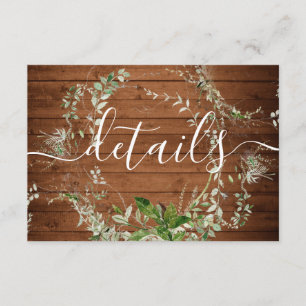 Wood Rustic Greenery Wedding Details Enclosure Card