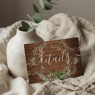 Wood Rustic Greenery Wedding Details Enclosure Card