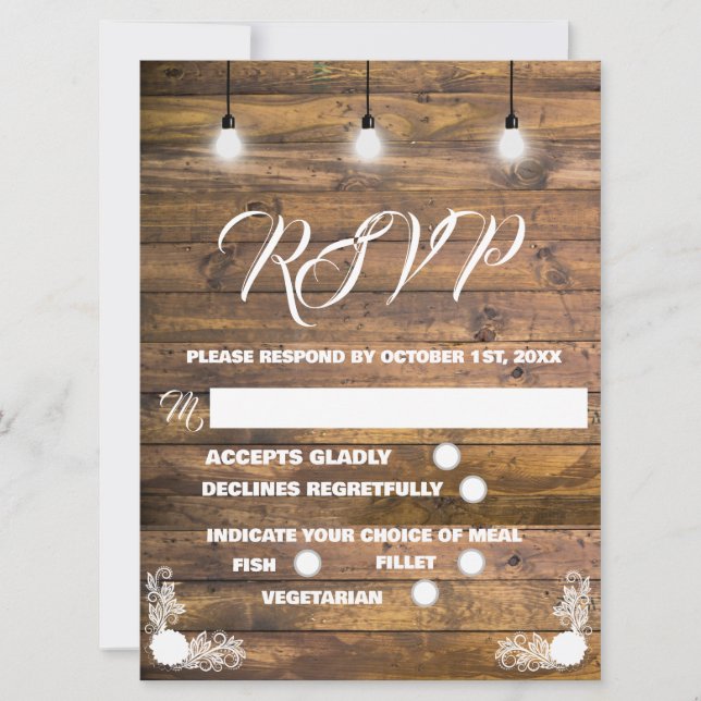 Wood Rustic Lace RSVP Cards (Front)