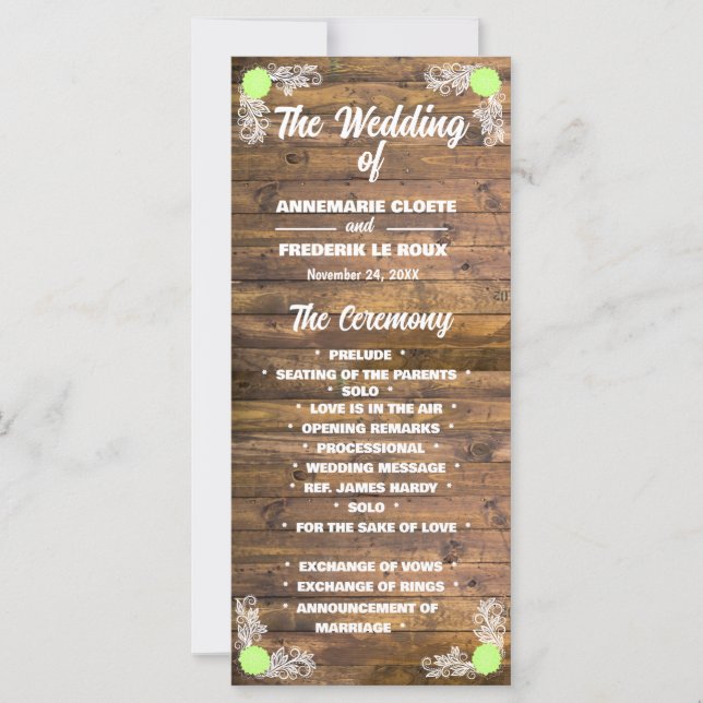 Wood Rustic Lace Wedding Program (Front)