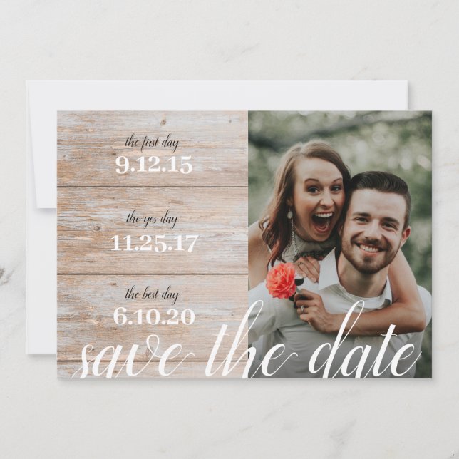 Wood Rustic | Our Story | Favourite Dates | 2 Phot Save The Date (Front)