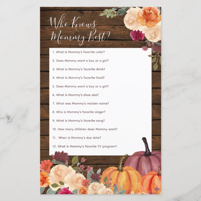 Wood Rustic Pumpkin Who Knows Mummy Best Game (Front)