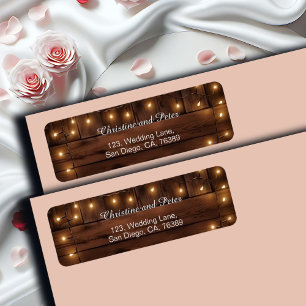 Wood Rustic String Lights Return Address Label