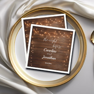Wood Rustic String Lights The Night Before Wedding Napkin