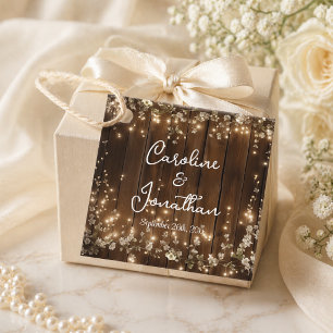 Wood Rustic String Lights White Floral Wedding Favour Tags