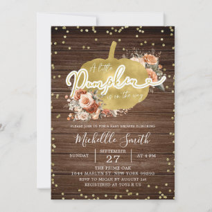 Wood Rustic Terracotta Pumpkin Baby Shower Invitation
