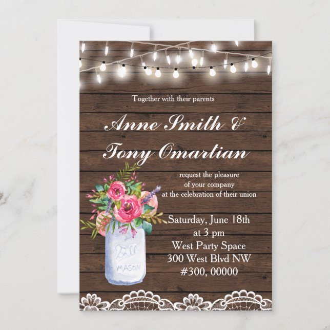 Wood Rustic Wedding Invitation (Front)