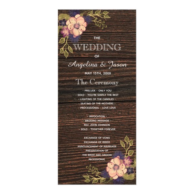 Wood Rustic Wedding Program Rack Card (Front)