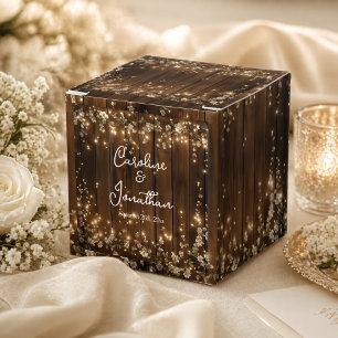 Wood Rustic White Floral String Lights Wedding Favour Box