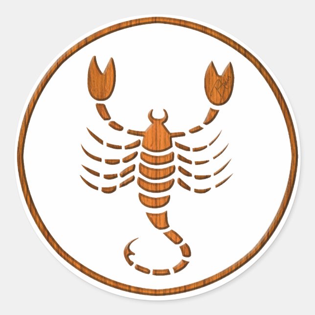Wood Scorpio Zodiac Scorpion Astrology Sign Classic Round Sticker (Front)