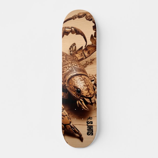 Wood Scorpion carved minimalistic design Skateboard (Front)