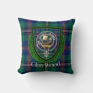 Wood Scottish Clan Tartan & Crest Cushion