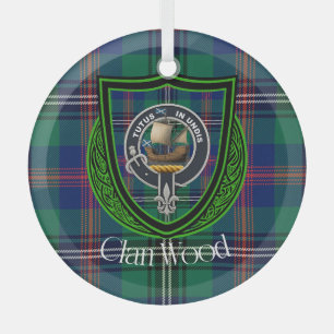 Wood Scottish Clan Tartan & Crest Glass Tree Decoration