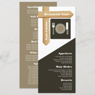 Wood Sign Table Setting, Restaurant Slimline Menu