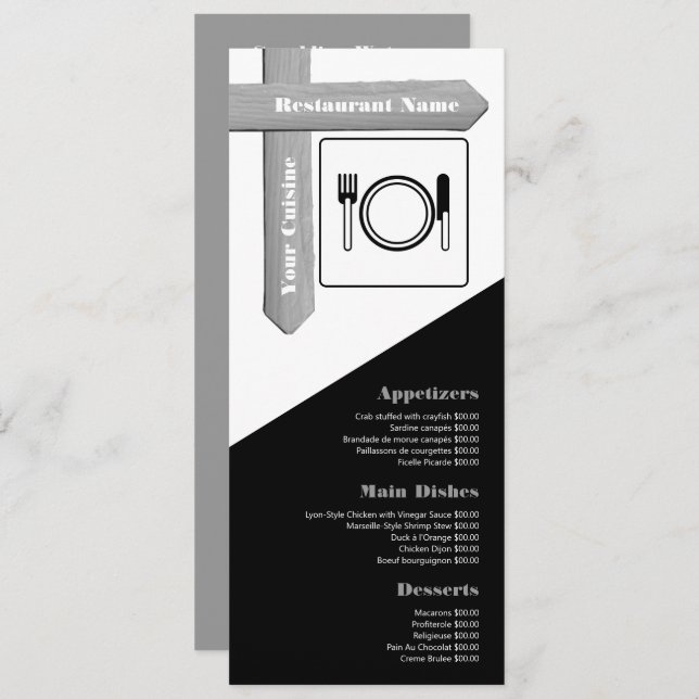 Wood Sign Table Setting, Restaurant Slimline Menu (Front/Back)