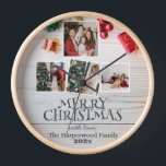 wood simple elegant family christmas Photo collage Clock<br><div class="desc">wood simple elegant family christmas Photo collage</div>