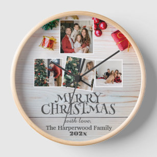 wood simple elegant family christmas Photo collage Clock