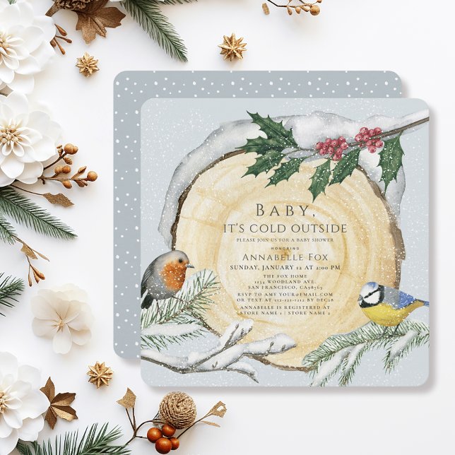 Wood Slice Baby It's Cold Outside Boy Baby Shower Invitation (Creator Uploaded)