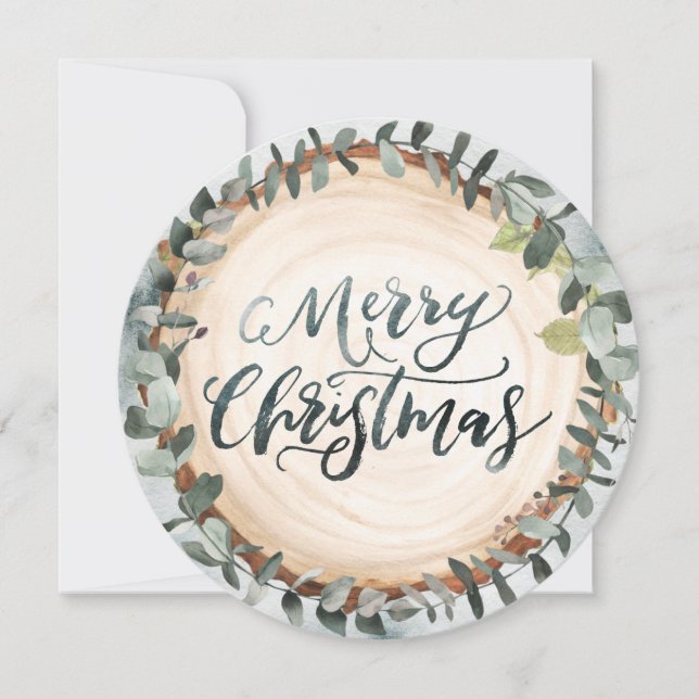 Wood Slice Merry Christmas Holiday Card (Front)