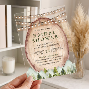 Wood Slice Mountain Forest Bridal Shower Acrylic Invitations