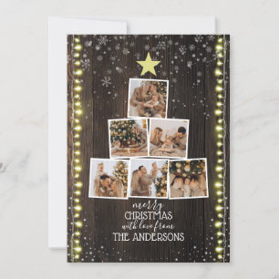 Wood, Snow & String Lights   6-Photo Christmas Holiday Card