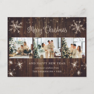 Wood Snowflake 3 Photo Collage Holiday Postcard