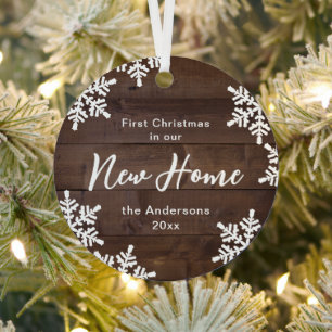 Wood Snowflakes First Christmas In Our New Home Metal Tree Decoration