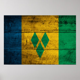 Wood St. Vincent & Grenadines Flag Poster