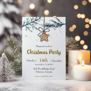 Wood Star Ornament Christmas Party Invitation
