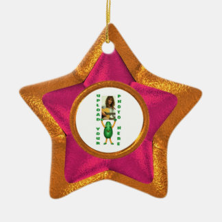 Wood star wood illusion photo border ceramic ornament