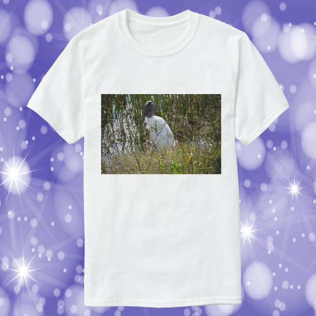 Wood Stork Bird Florida Photo T-Shirt (A shirt featuring a photograph of a wood stork bird in Florida wetlands.)