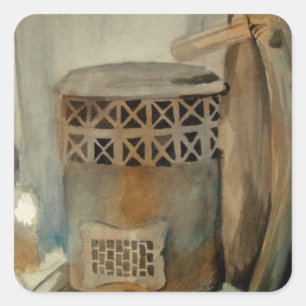 Wood Stove and Sythe Square Sticker