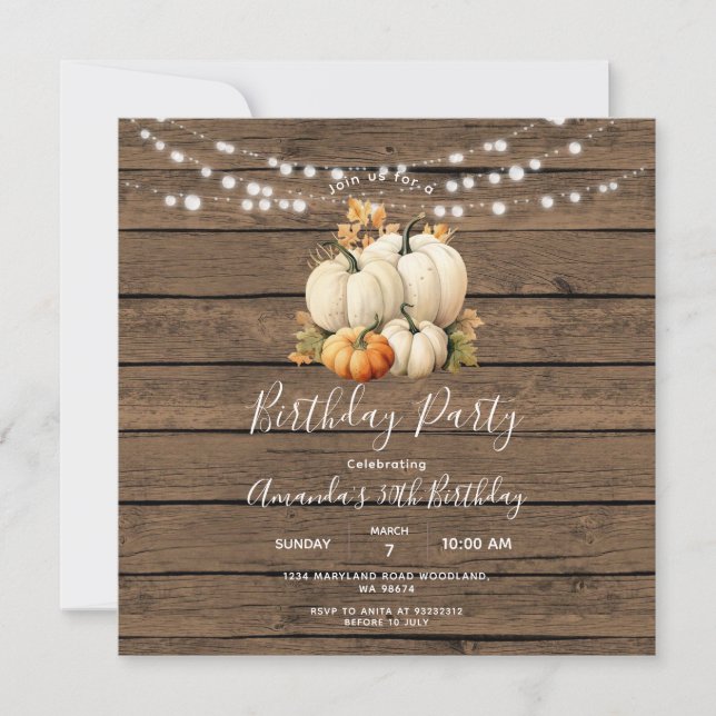 Wood String Light Pumpkin 30th Birthday Party  Invitation (Front)