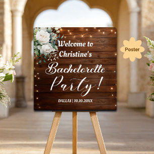 Wood String Lights Bachelorette Party Welcome Poster